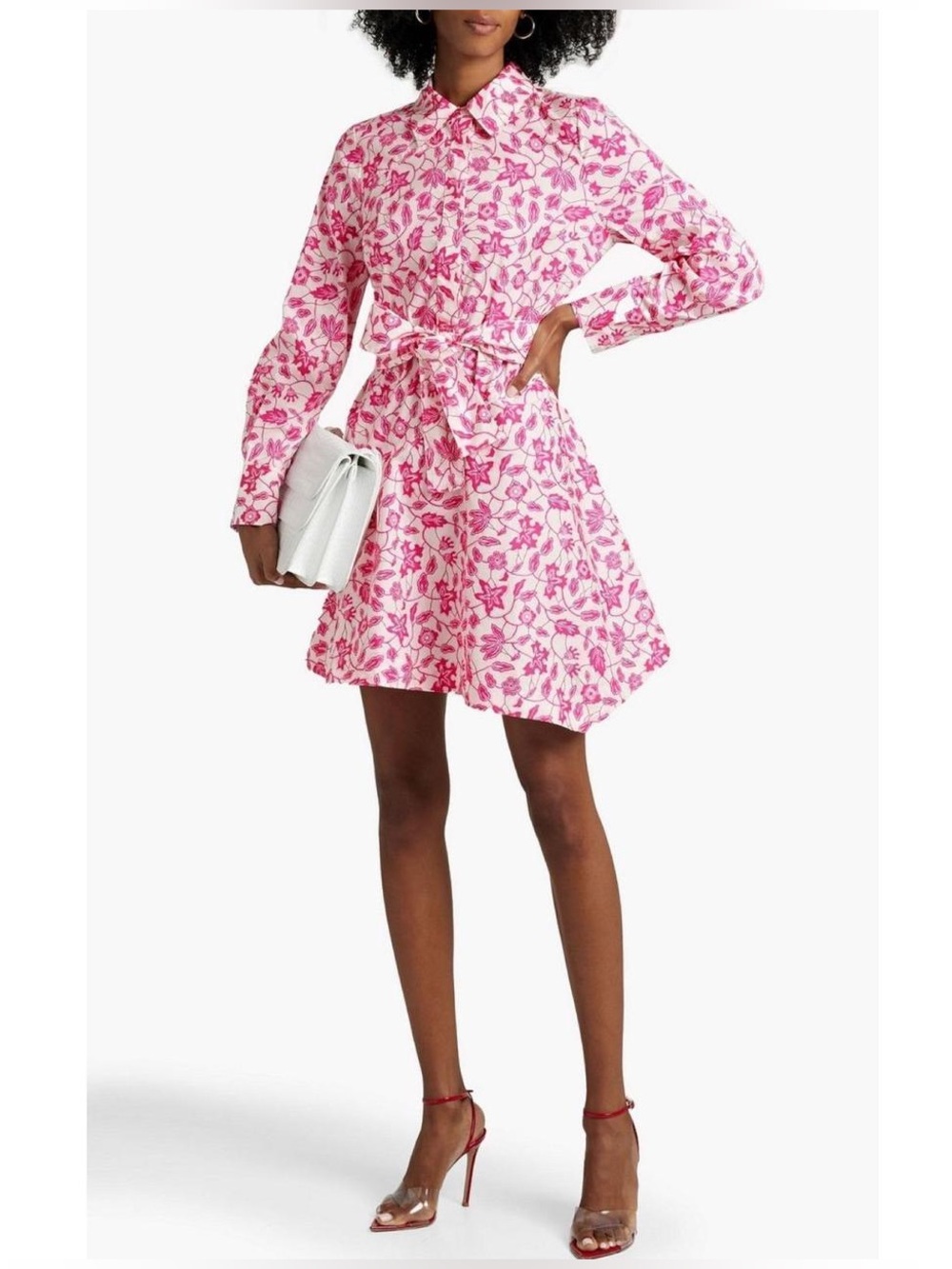 Derek Lam 10 Crosby Pink Floral Tie-Waist Shirt Dress 8